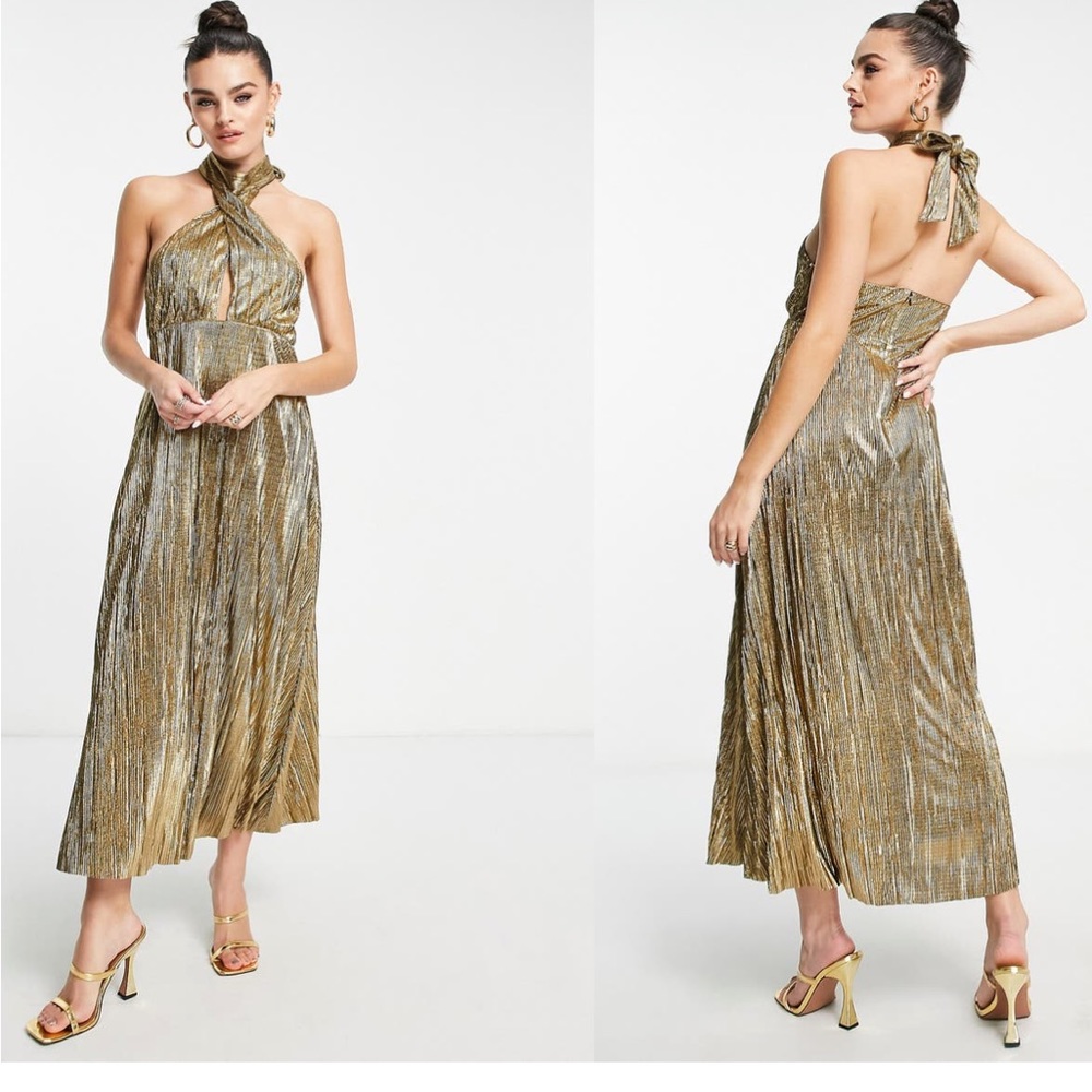 TOPSHOP Matellic Halter Dress
